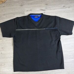 Point‎ Zero Y2K Athletic V Neck Shirt Men XL Black Blue Performance Techwear Tee